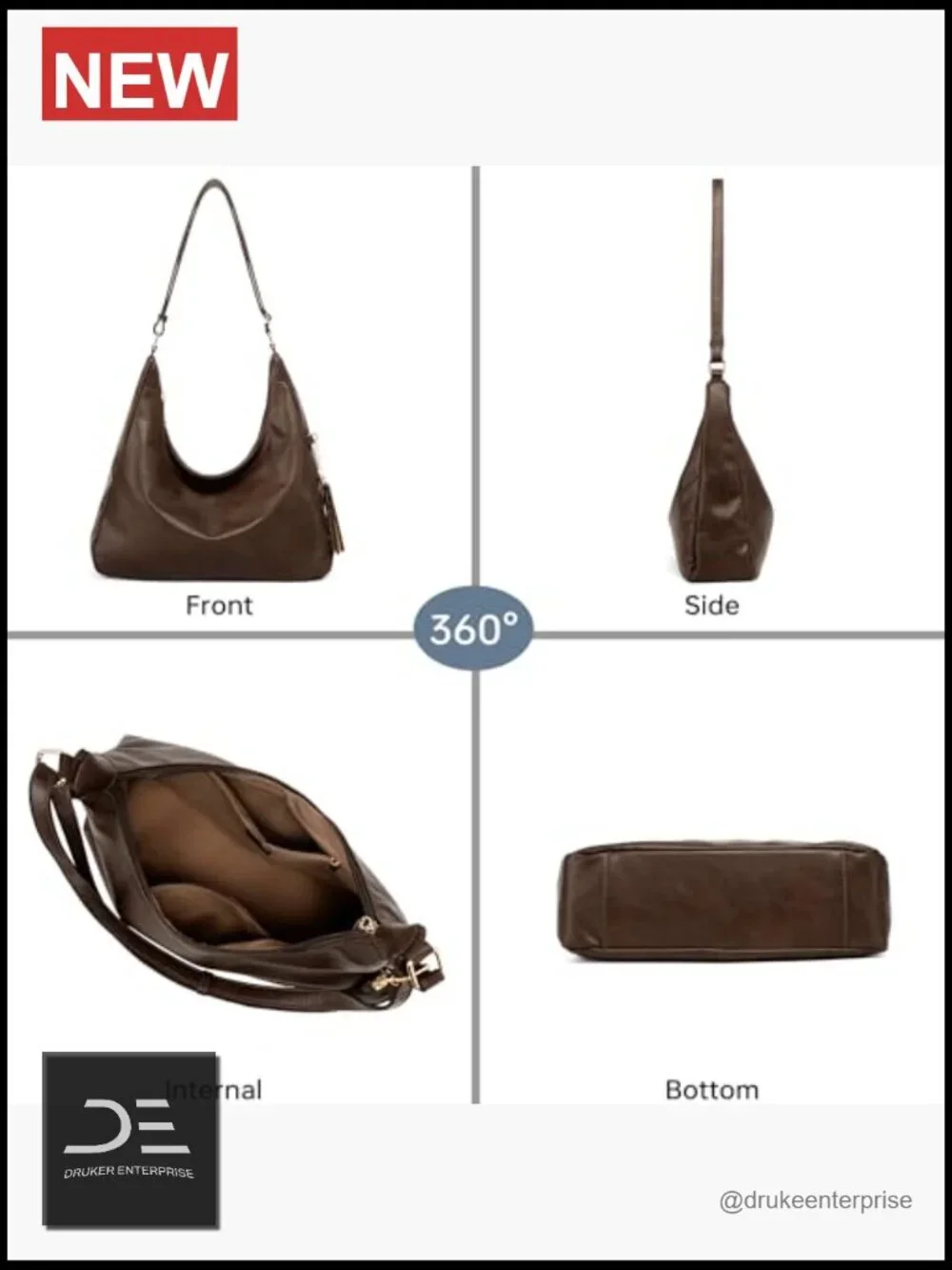 Slouchy Hobo Tote, Soft Foldable Vegan Leather, Large Capacity Shoulder